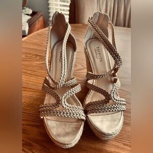 Braided Gold Tall Platform Sandals, 11M, Talbots, 5" heel, 2" platform, back zip